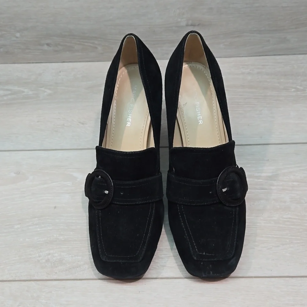 Marc Fisher Women Garlan Leather Square Toe Heels Sandals shoes sz 8.5M